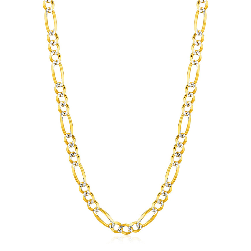 6.0mm 14K Yellow Gold Solid Pave Figaro Chain