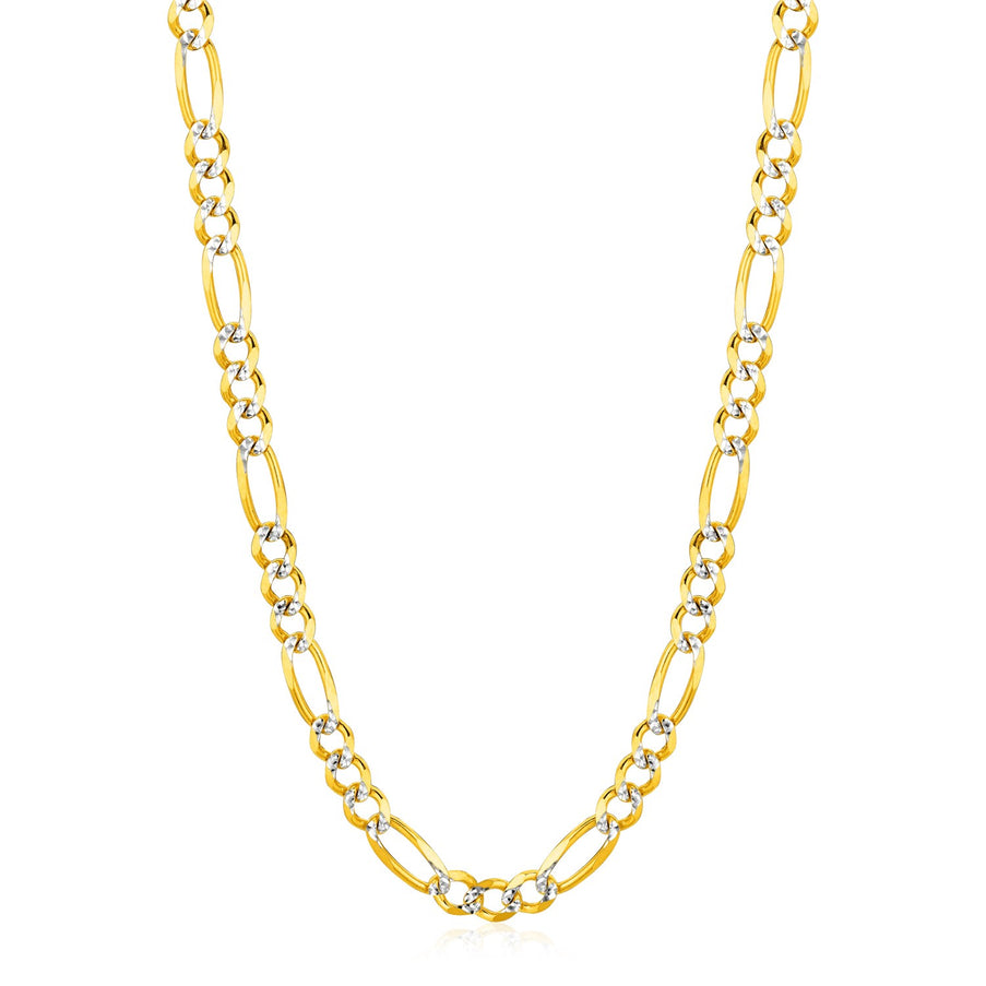 6.0mm 14K Yellow Gold Solid Pave Figaro Chain