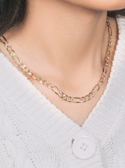 6.0mm 14K Yellow Gold Solid Pave Figaro Chain