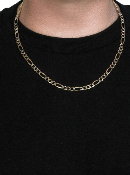 6.0mm 14K Yellow Gold Solid Pave Figaro Chain