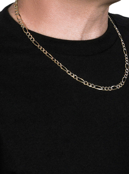 6.0mm 14K Yellow Gold Solid Pave Figaro Chain