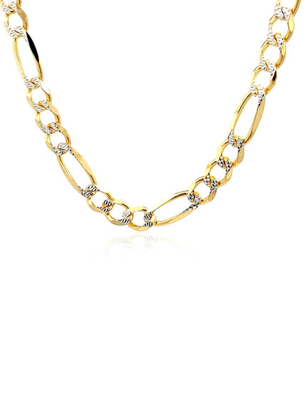 6.0mm 14K Yellow Gold Solid Pave Figaro Chain