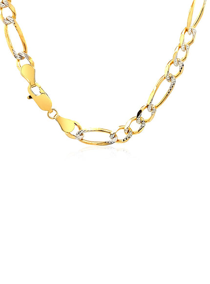 6.0mm 14K Yellow Gold Solid Pave Figaro Chain