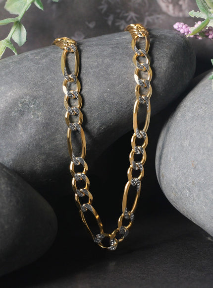 6.0mm 14K Yellow Gold Solid Pave Figaro Chain