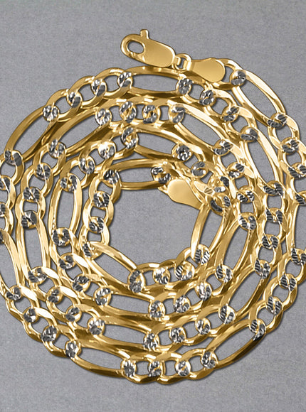 6.0mm 14K Yellow Gold Solid Pave Figaro Chain