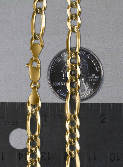 6.0mm 14K Yellow Gold Solid Pave Figaro Chain