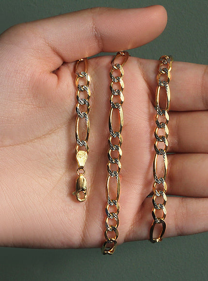 6.0mm 14K Yellow Gold Solid Pave Figaro Chain