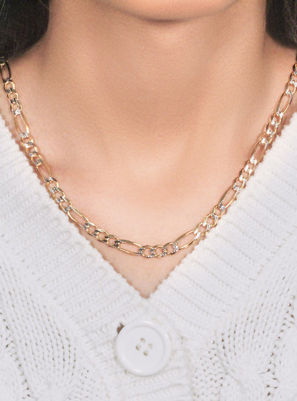 6.0mm 14K Yellow Gold Solid Pave Figaro Chain