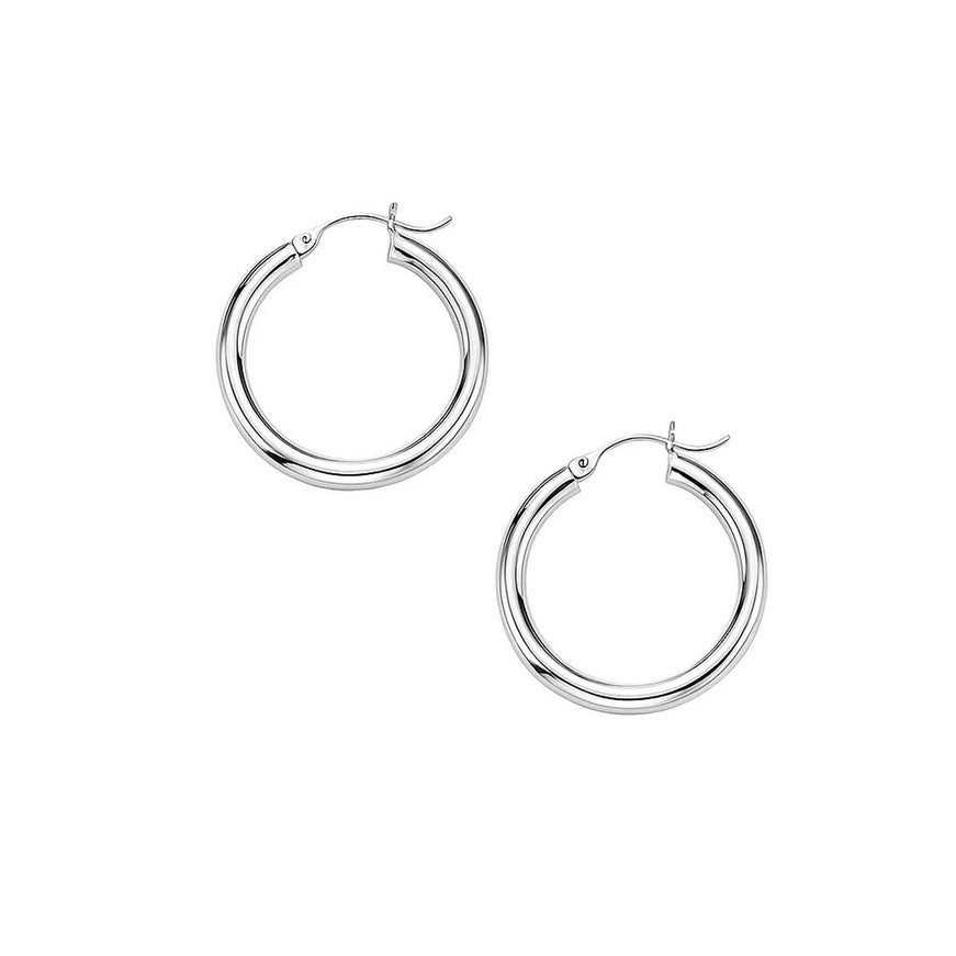 10k White Gold Polished Hoop Earrings (25 mm)