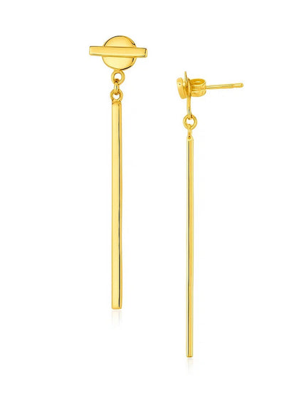 14k Yellow Gold Modern Disc and Bar Drop Earrings