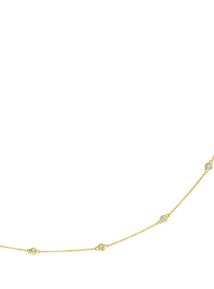 14k Yellow Gold Station Necklace with Round Diamonds
