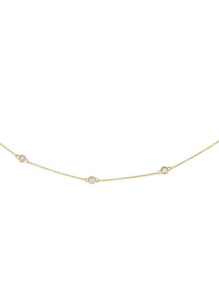 14k Yellow Gold Station Necklace with Round Diamonds
