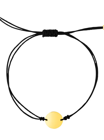 9 1/4 inch Black Cord Adjustable Bracelet with 14k Yellow Gold Circle