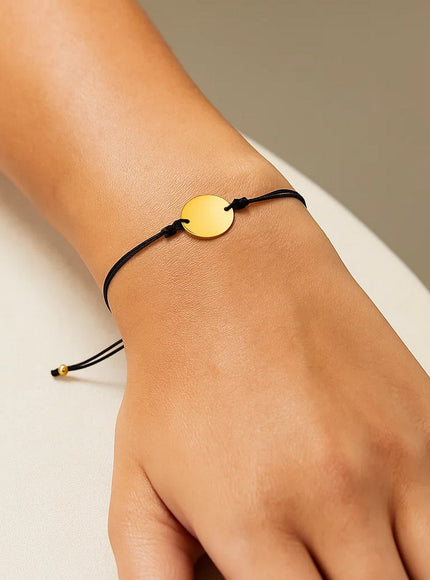9 1/4 inch Black Cord Adjustable Bracelet with 14k Yellow Gold Circle