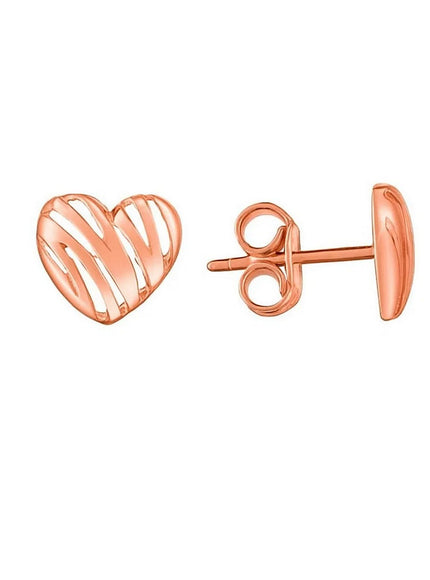 14K Rose Gold High Polish Scribble Heart Stud Earrings
