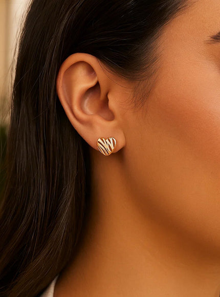 14K Rose Gold High Polish Scribble Heart Stud Earrings