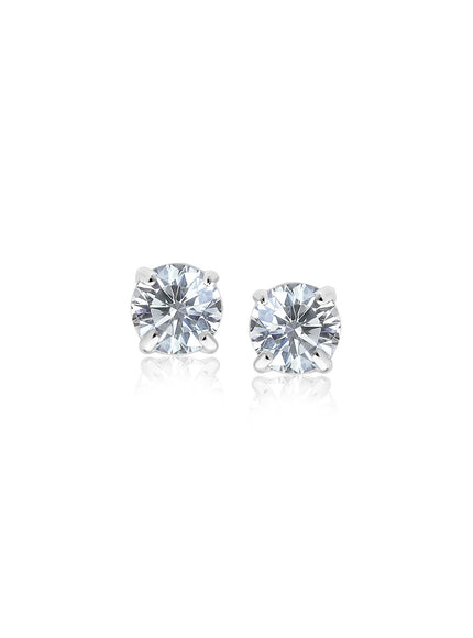 14k White Gold 3mm Faceted White Cubic Zirconia Stud Earrings