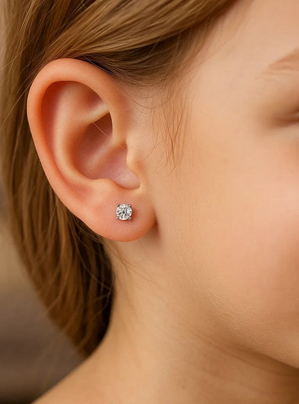 14k White Gold 3mm Faceted White Cubic Zirconia Stud Earrings