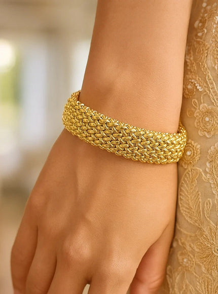 14k Yellow Gold High Polish Thick Braided Bracelet (14.5mm)
