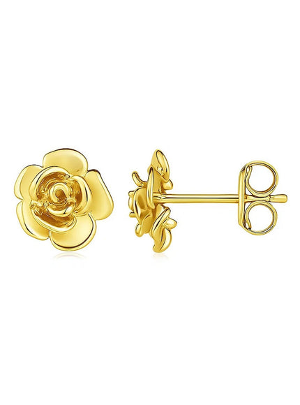 14k Yellow Gold Post Earrings with Roses