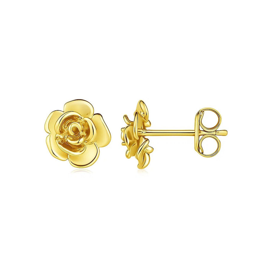 14k Yellow Gold Post Earrings with Roses