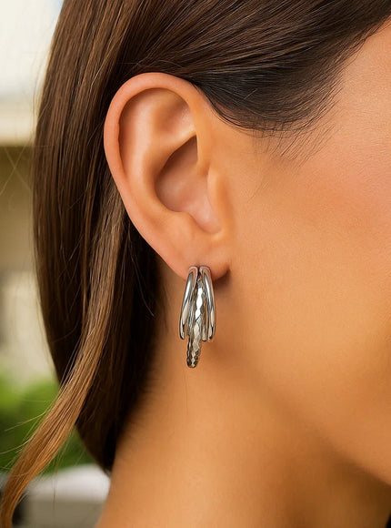 Two-Part Graduated Polished-Textured Hoop Earrings in Sterling Silver