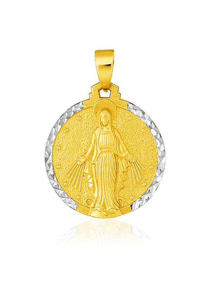 14k Two Tone Gold Round Religious Medal Pendant