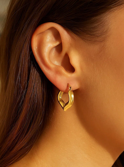 10k Yellow Gold Hoop Style Heart Shape Earrings