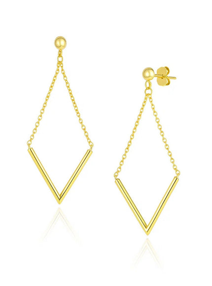 14k Yellow Gold Diamond Shape Chain Drop Earrings