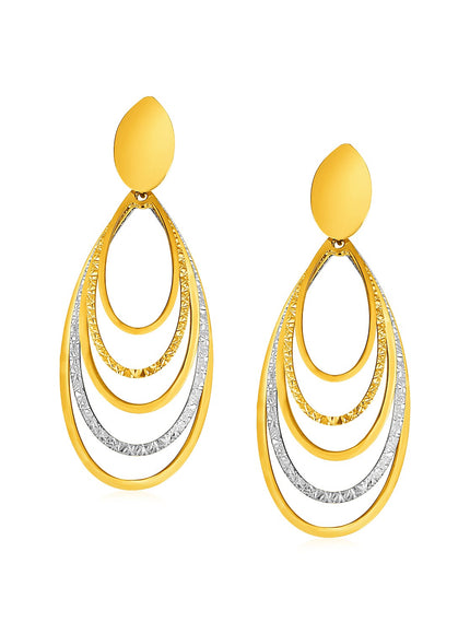 14k Two Tone Gold Two Toned Post Earrings with Graduated Ovals