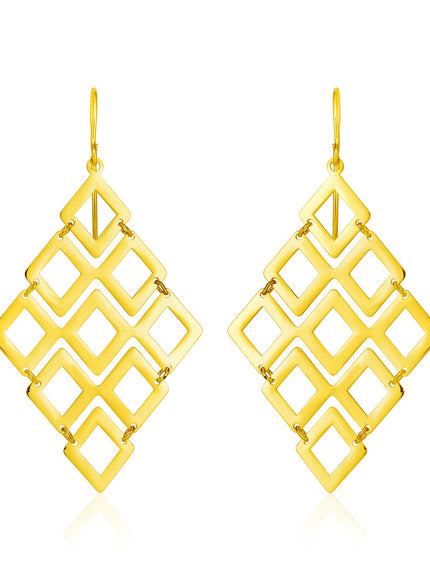 14k Yellow Gold Earrings with Polished Open Diamond Motifs