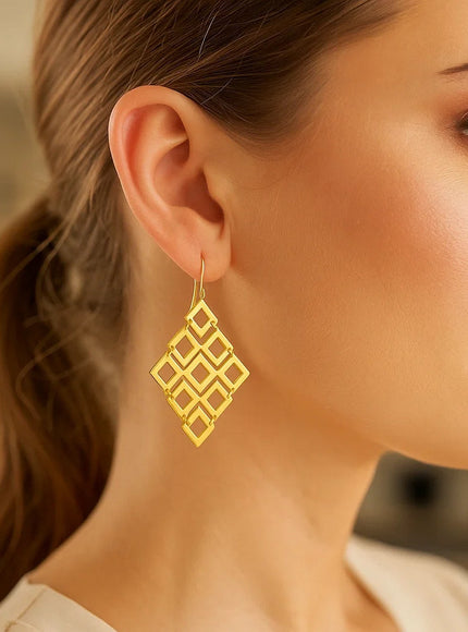 14k Yellow Gold Earrings with Polished Open Diamond Motifs