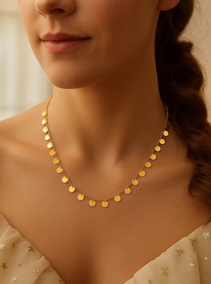 Choker Necklace with Polished Discs in 14k Yellow Gold