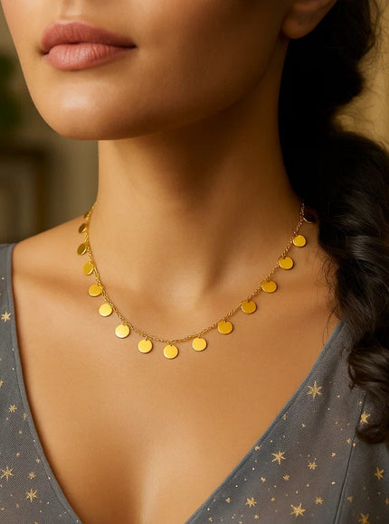 Choker Necklace with Polished Discs in 14k Yellow Gold