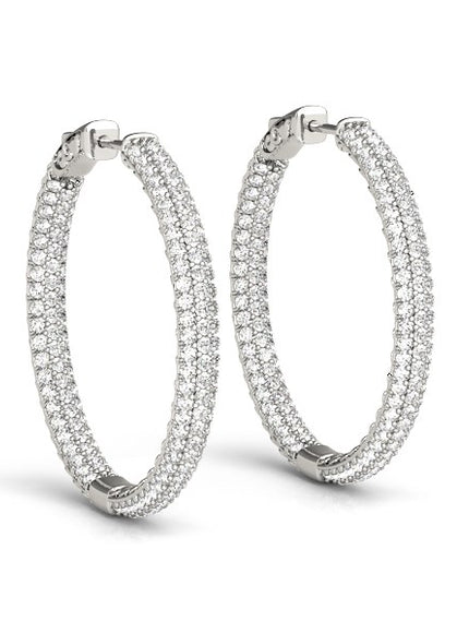 14k White Gold Two Row Pave Set Diamond Hoop Earrings (7 cttw)