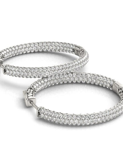 14k White Gold Two Row Pave Set Diamond Hoop Earrings (7 cttw)