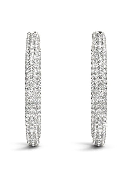 14k White Gold Two Row Pave Set Diamond Hoop Earrings (7 cttw)