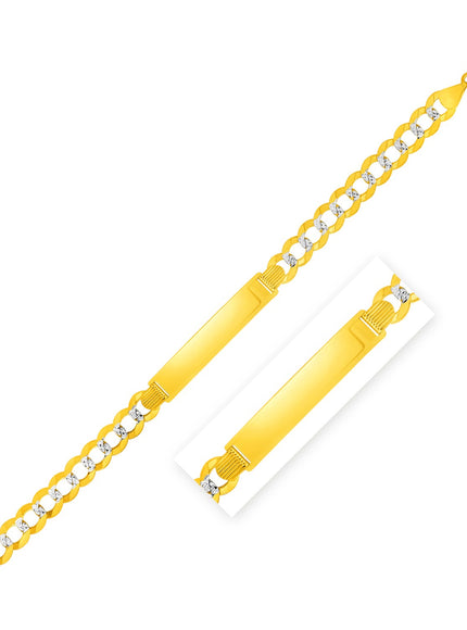 14k Two Tone Gold 8 1/2 inch Mens Curb Chain ID Bracelet with White Pave
