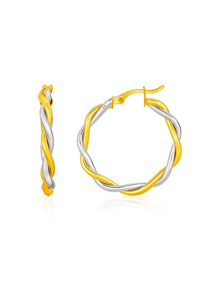 Two-Tone Twisted Wire Round Hoop Earrings in 10k Yellow and White Gold