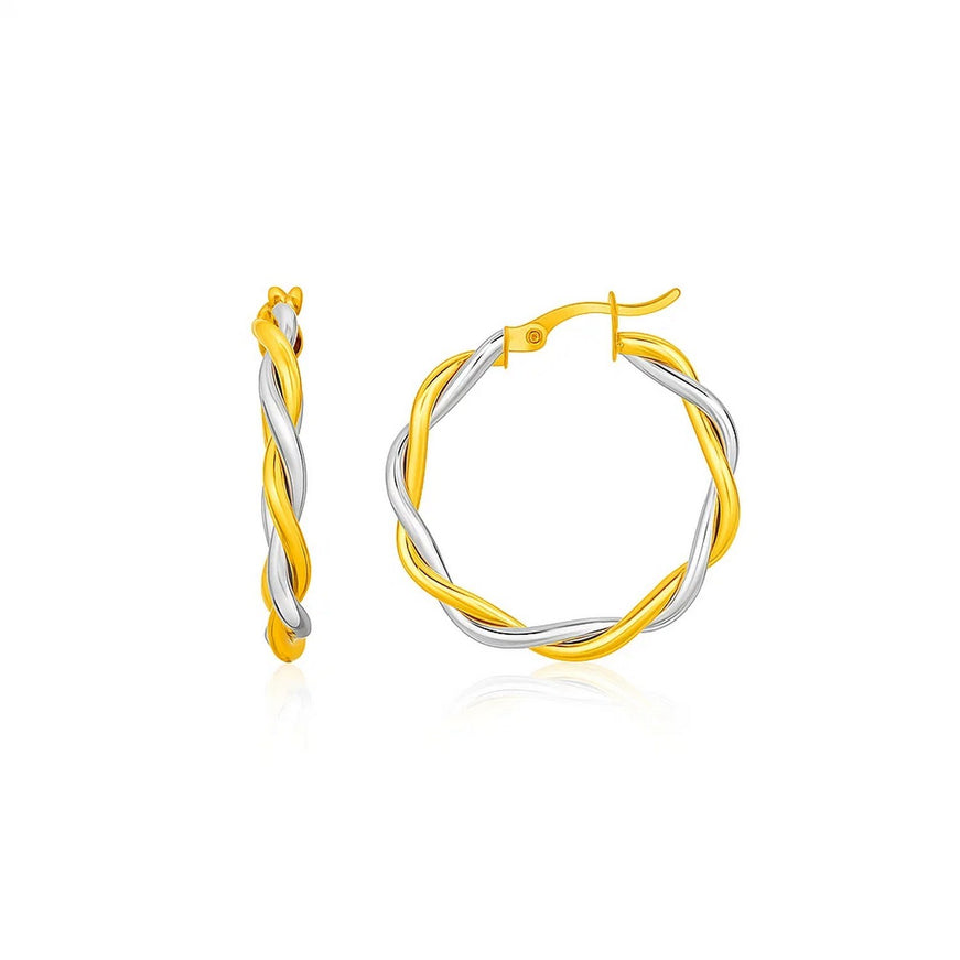 Two-Tone Twisted Wire Round Hoop Earrings in 10k Yellow and White Gold