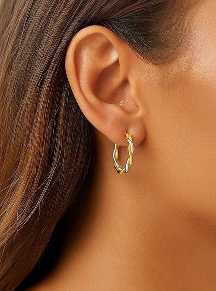 Two-Tone Twisted Wire Round Hoop Earrings in 10k Yellow and White Gold