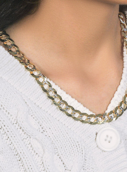 8.2 mm 14k Two Tone Gold Pave Curb Chain