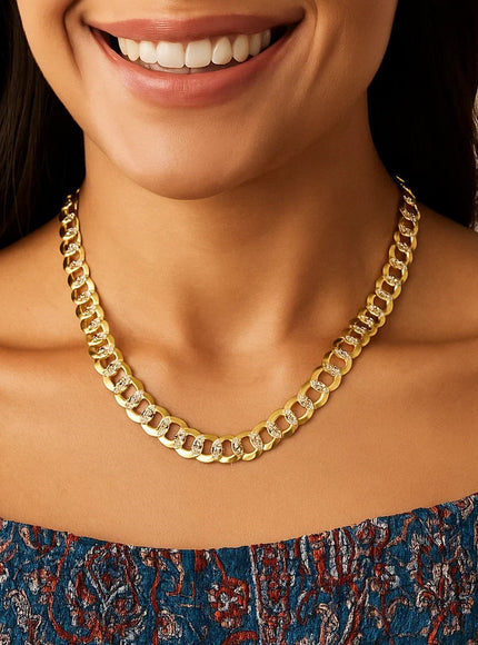 8.2 mm 14k Two Tone Gold Pave Curb Chain
