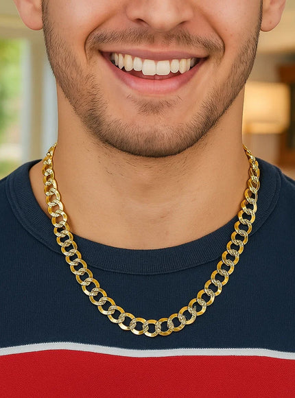 8.2 mm 14k Two Tone Gold Pave Curb Chain