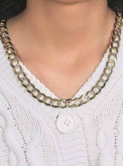8.2 mm 14k Two Tone Gold Pave Curb Chain