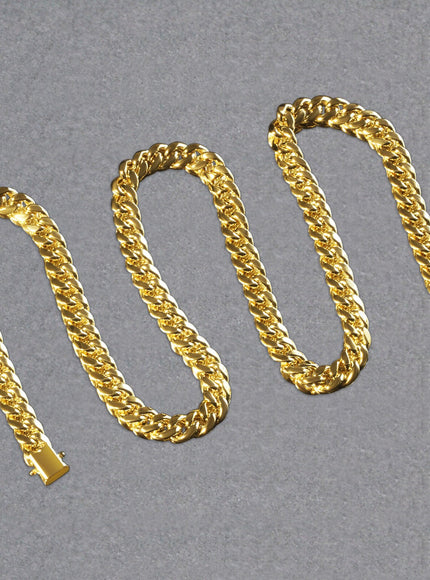 7.5mm 14k Yellow Gold Semi Solid Miami Cuban Chain