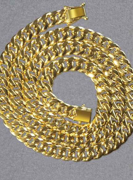 7.5mm 14k Yellow Gold Semi Solid Miami Cuban Chain