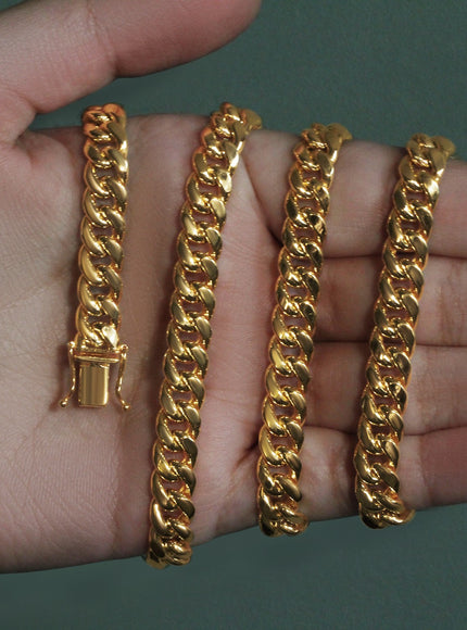 7.5mm 14k Yellow Gold Semi Solid Miami Cuban Chain