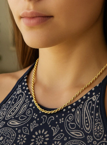 4.0mm 10K Yellow Gold Hollow Diamond Cut Rope Chain