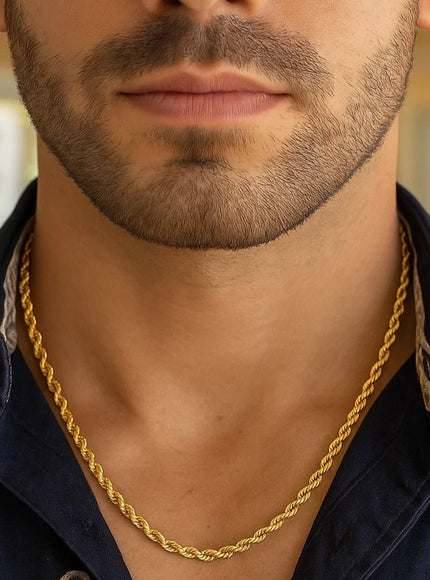 4.0mm 10K Yellow Gold Hollow Diamond Cut Rope Chain